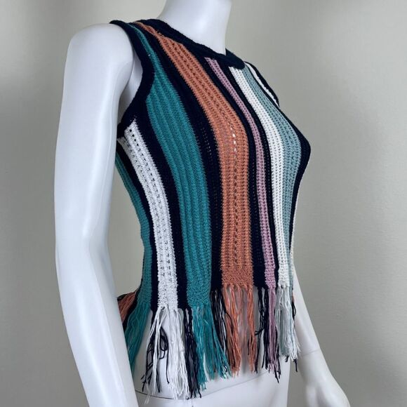 Crave Fame Women Size XS Crochet Knit Cropped Striped Tank Pullover Top Festival - Picture 7 of 11